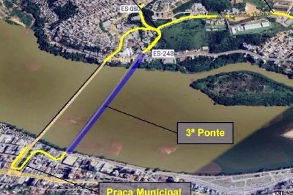 Projeto de onde deve ficar a 3ª Ponte de Colatina. Crédito: DER-ES